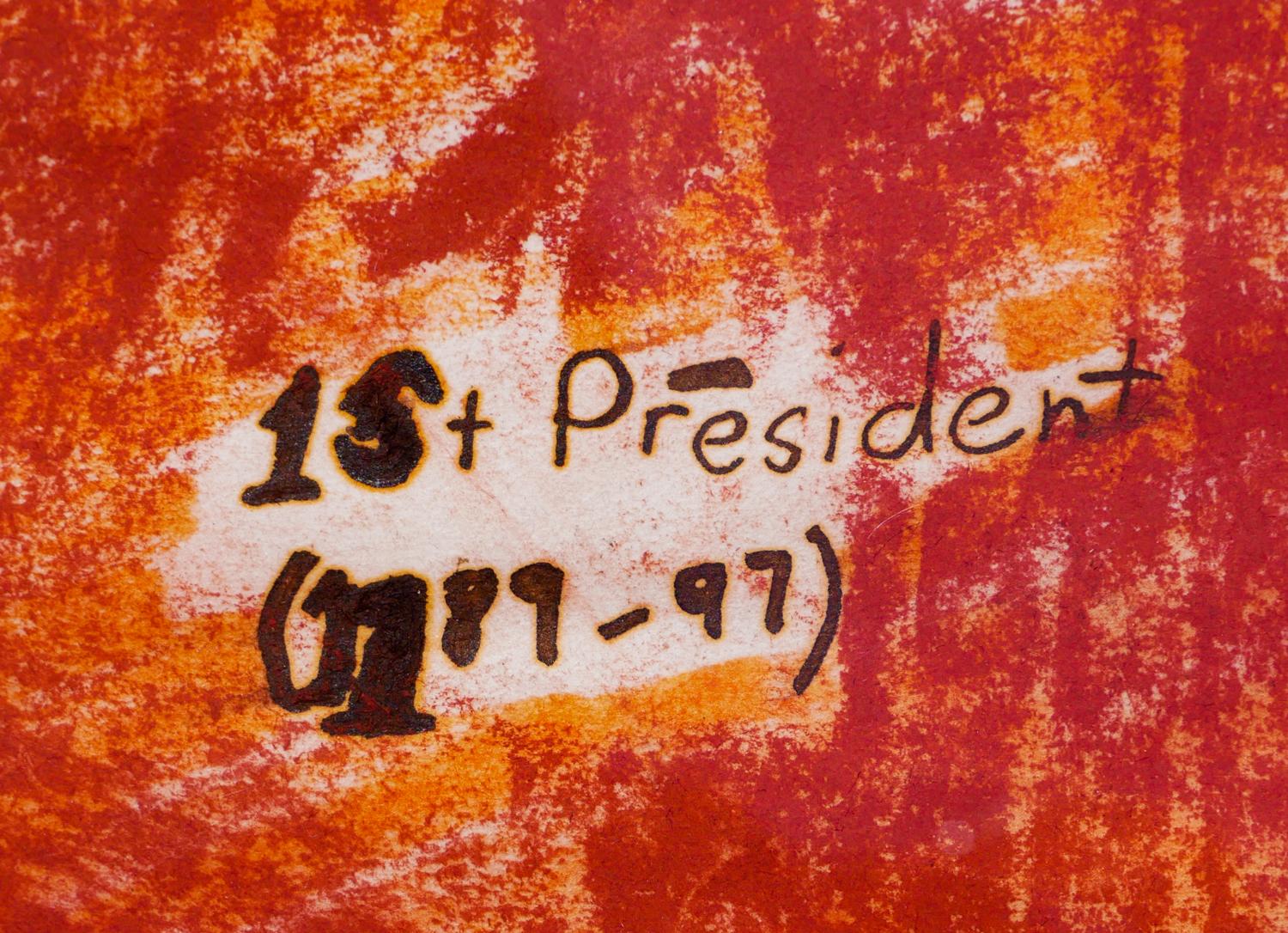 Portrait abstrait sans titre de George Washington orange, bleu et jaune en vente 8