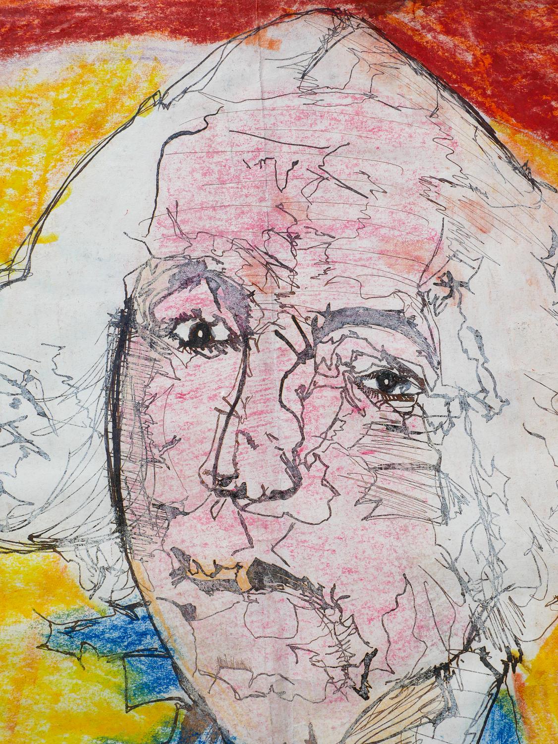 Portrait abstrait sans titre de George Washington orange, bleu et jaune en vente 6