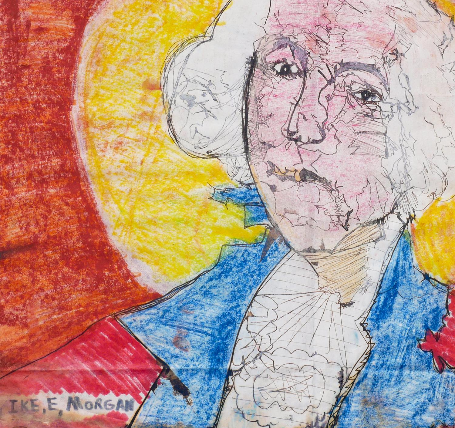 Portrait abstrait sans titre de George Washington orange, bleu et jaune en vente 5