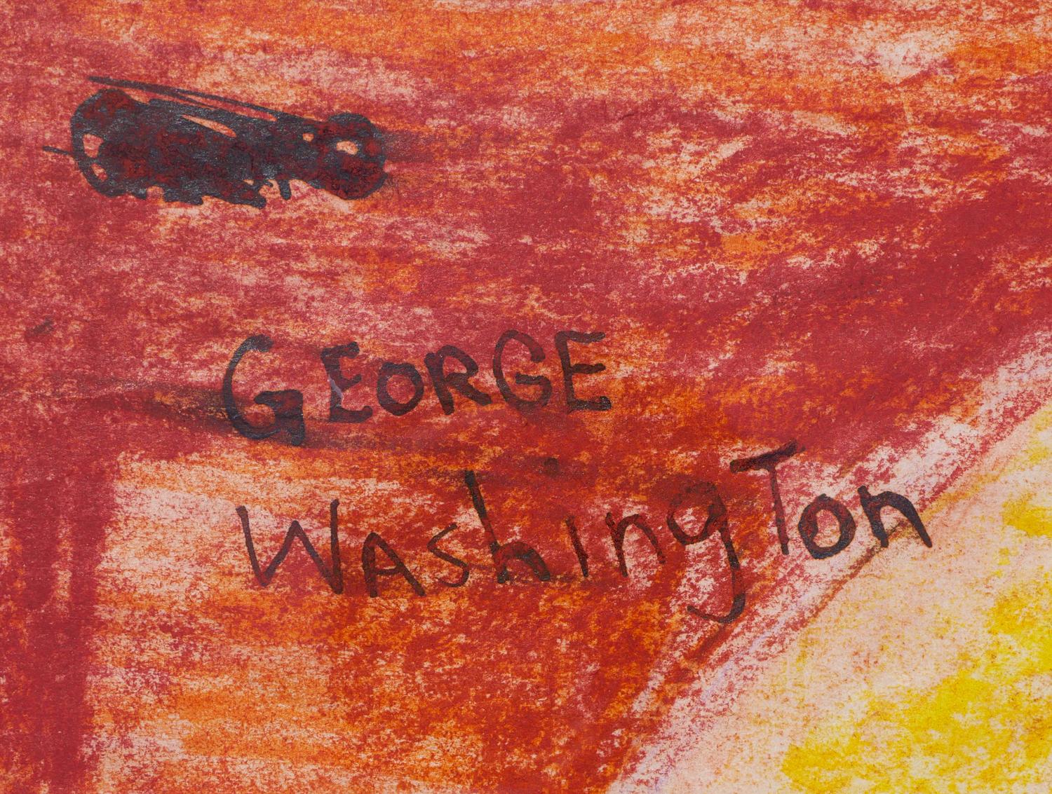 Portrait abstrait sans titre de George Washington orange, bleu et jaune en vente 10