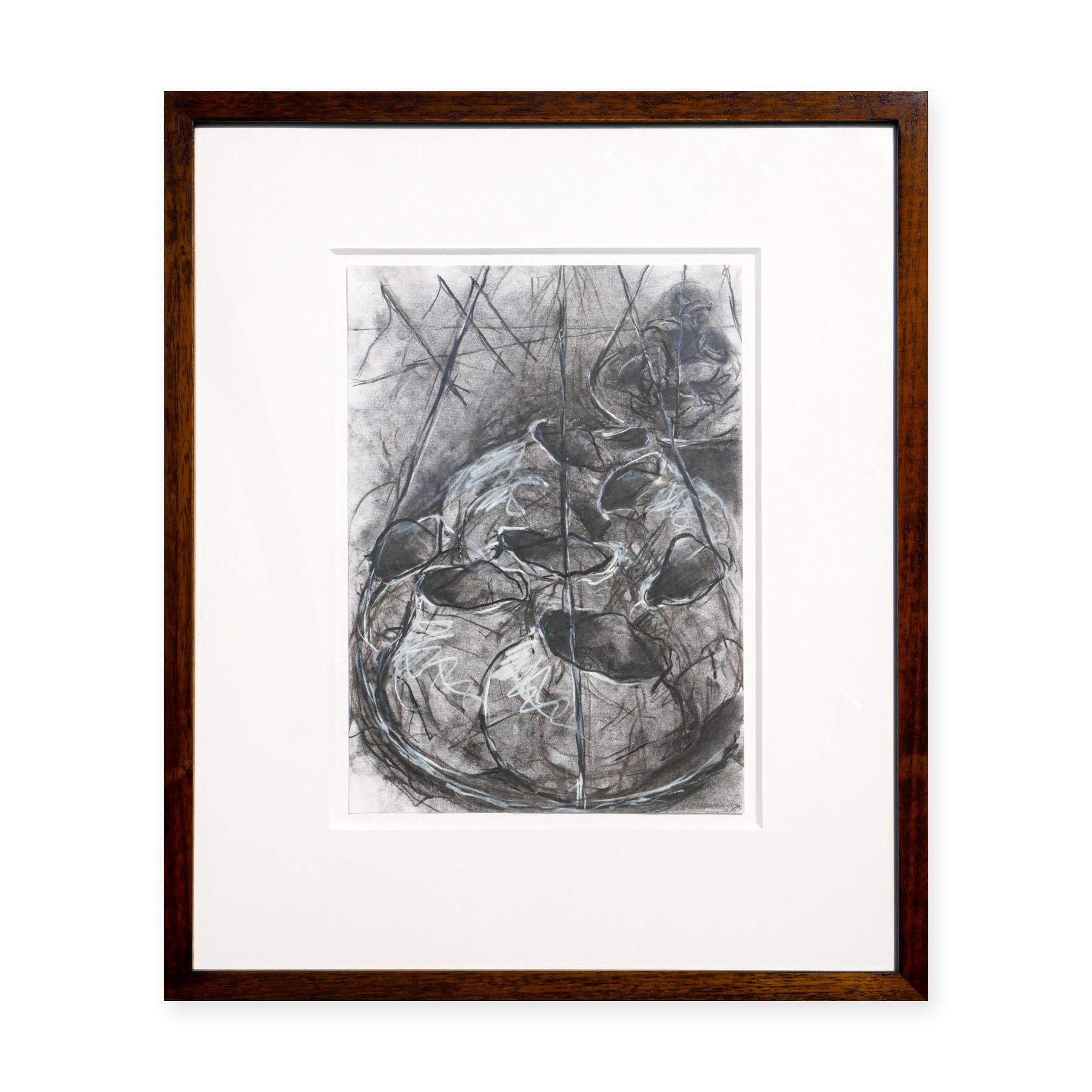 Monochromatic Abstract Graphite Drawing of Large Pots  - Art by Janice Redman