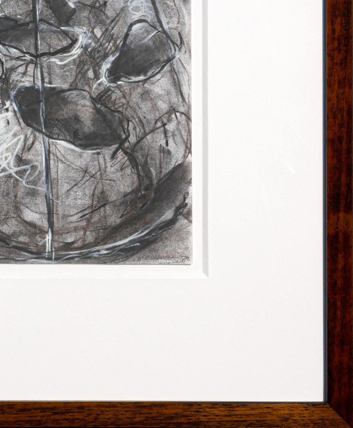 Monochromatic Abstract Graphite Drawing of Large Pots  - Modern Art by Janice Redman