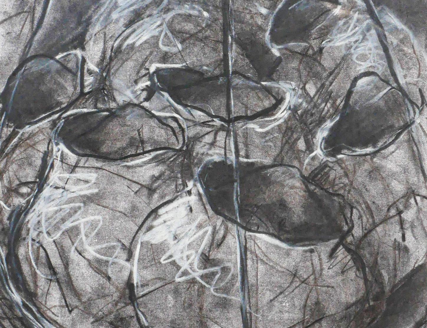 Monochromatic Abstract Graphite Drawing of Large Pots  For Sale 1