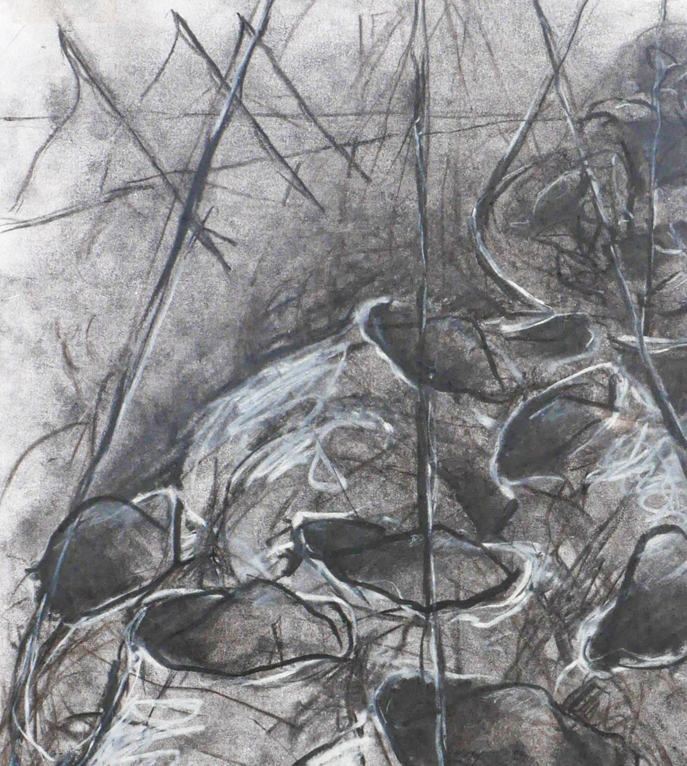 Monochromatic Abstract Graphite Drawing of Large Pots  For Sale 2