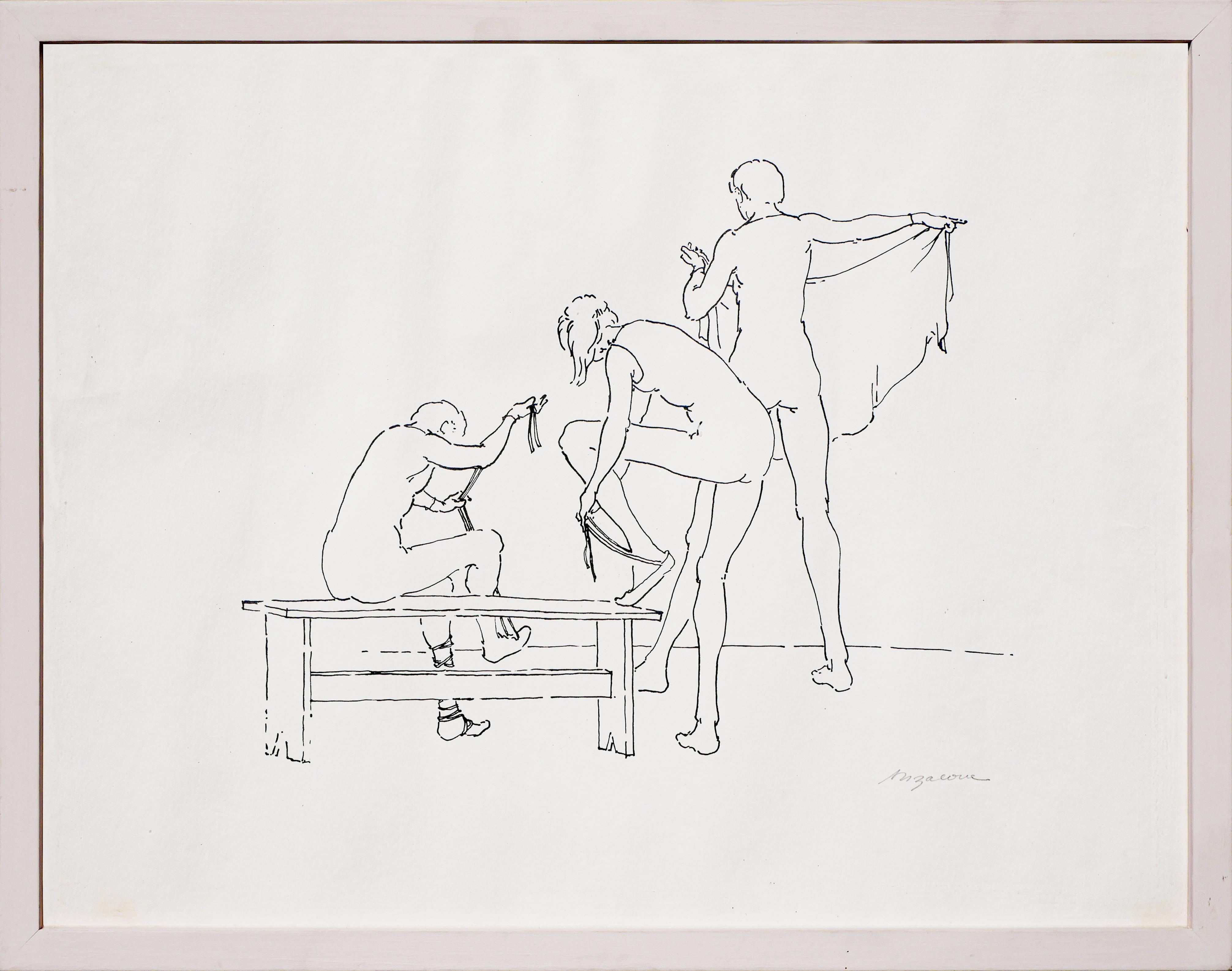 William Anzalone Abstract Drawing – Abstrakte figurative Zeichnung eines weiblichen Akts in Schwarz und Weiß 