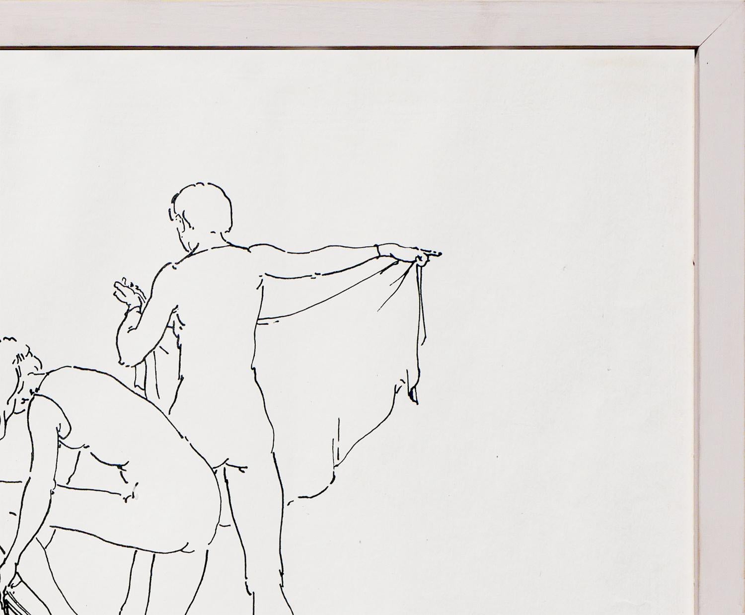Abstrakte figurative Zeichnung eines weiblichen Akts in Schwarz und Weiß  (Moderne), Art, von William Anzalone