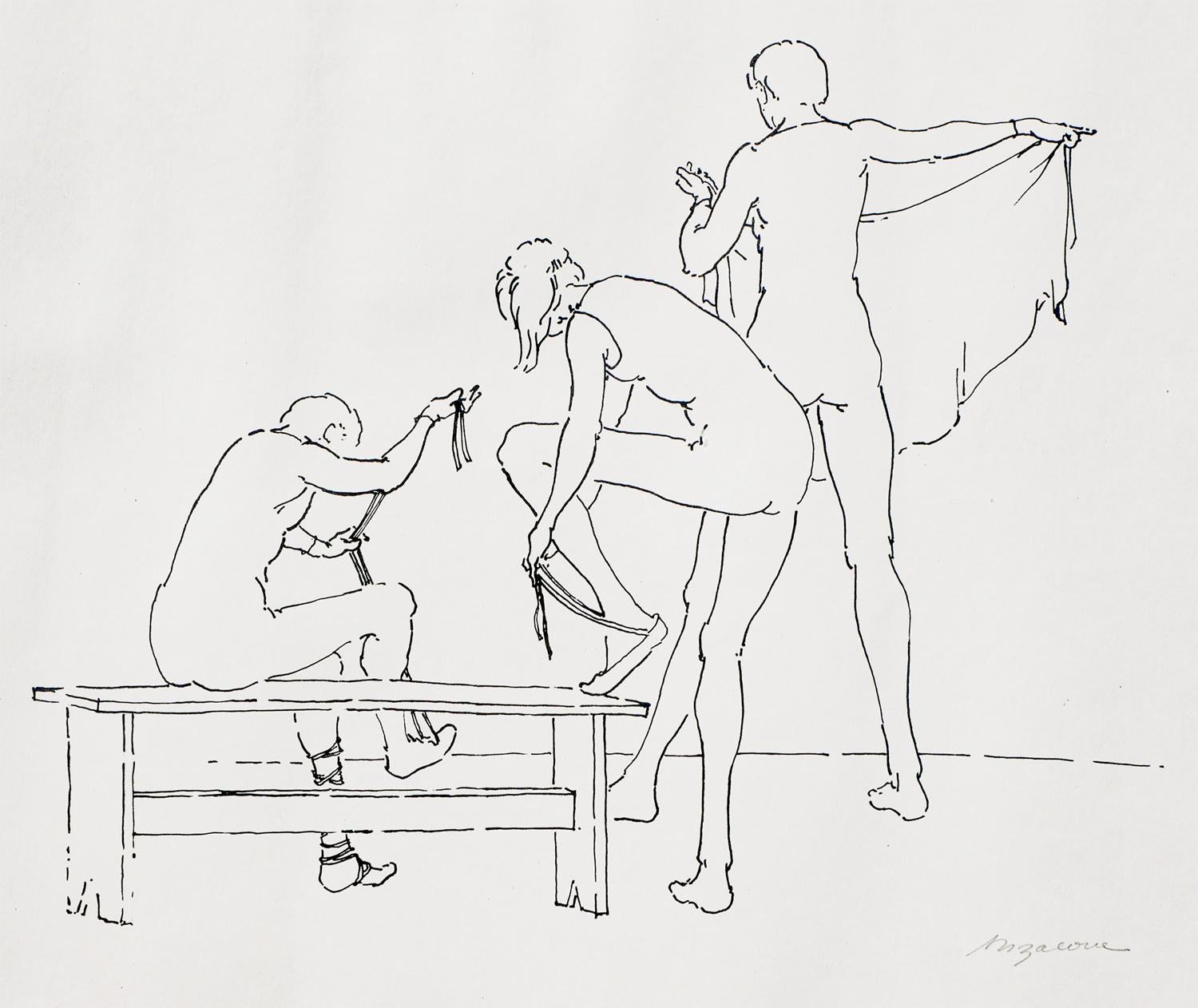 Dibujo figurativo abstracto en blanco y negro de mujer desnuda en venta 1