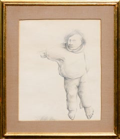 „Pointing Man #3“ Monochrome abstrakte figurative Zeichnung eines Mannes 