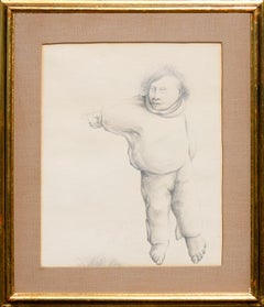 „Pointing Man #3“ Monochrome abstrakte figurative Zeichnung eines Mannes