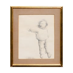 "Pointing Man #3" Dibujo figurativo abstracto monocromático de un hombre