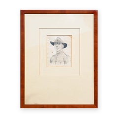 Naturalistic Monochromatic Figurative Drawing of a Mustached Calvary Officer