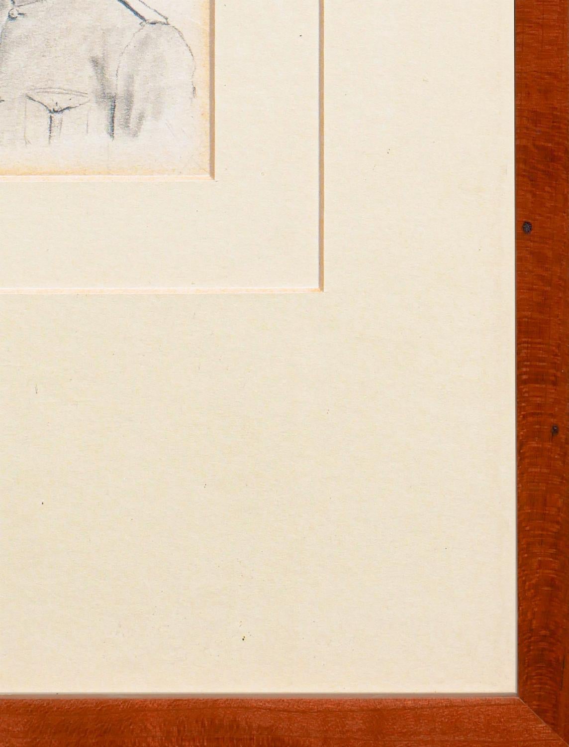 Naturalistisches, monochromes, figuratives Porträt eines unbekannten Künstlers. Die Zeichnung zeigt das Bleistiftporträt eines Kavallerieoffiziers, der einen Hut mit dem Logo 