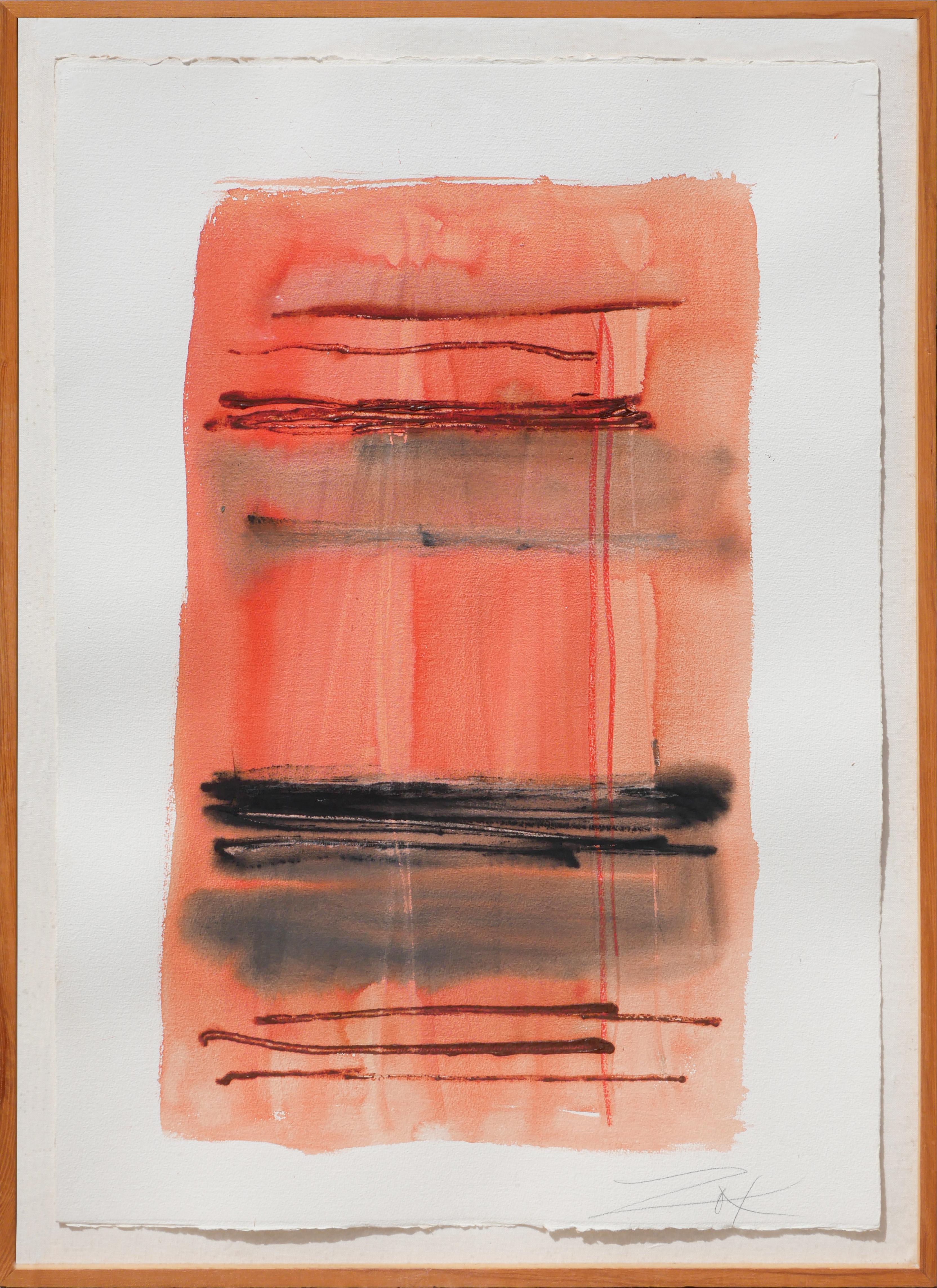 Larry Zox Abstract Painting - "Untitled" Pastel Orange-Toned Abstract Watercolor Painting