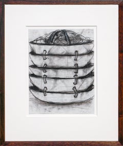 Used Monochromatic Still Life Drawing of Stacked Bowls 