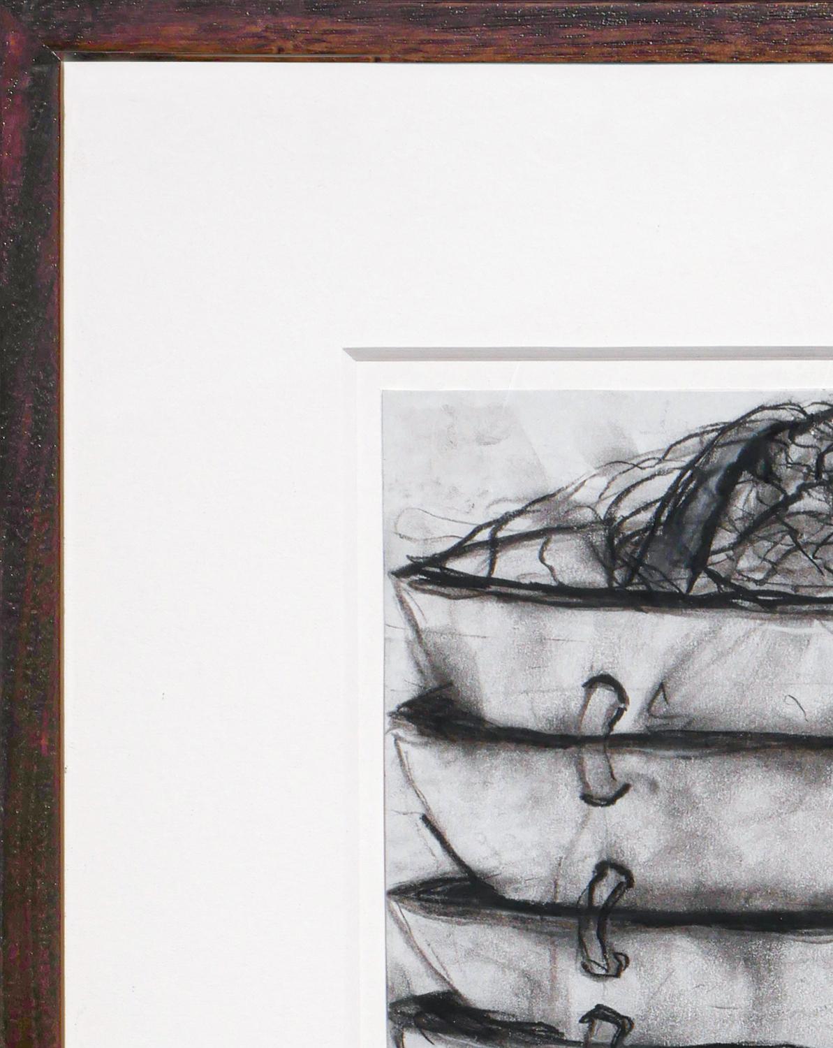 Monochromatische Stillleben-Zeichnung von gestapelten Schalen  (Abstrakt), Art, von Janice Redman