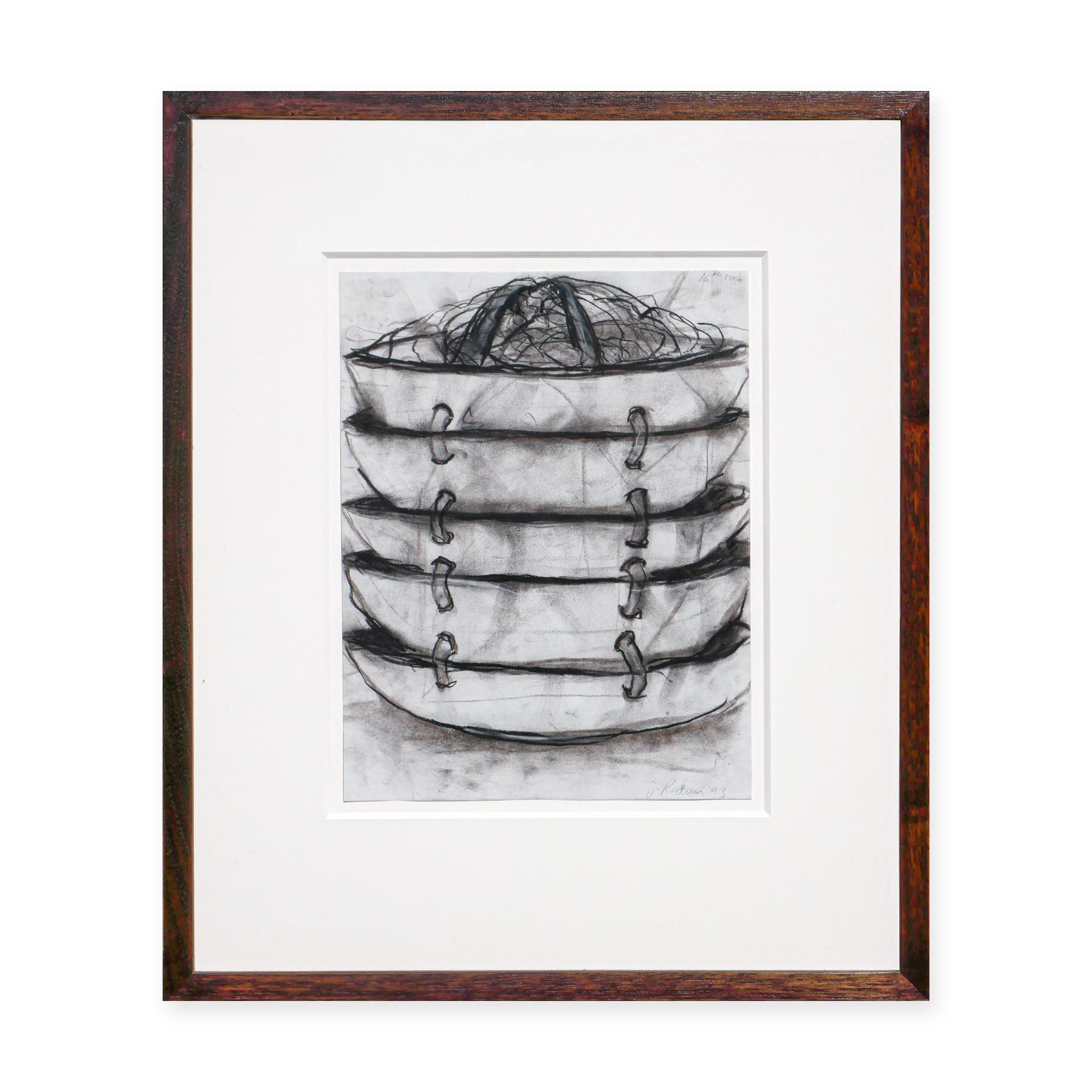Monochromatic Still Life Drawing of Stacked Bowls  - Art by Janice Redman