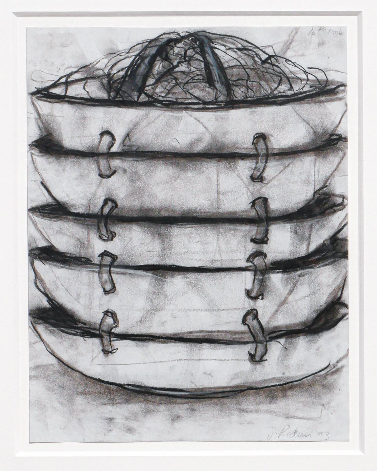 Monochromatic Still Life Drawing of Stacked Bowls  For Sale 3