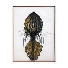 Modern Black and Yellow Abstract Organic Botanical Charcoal Drawing