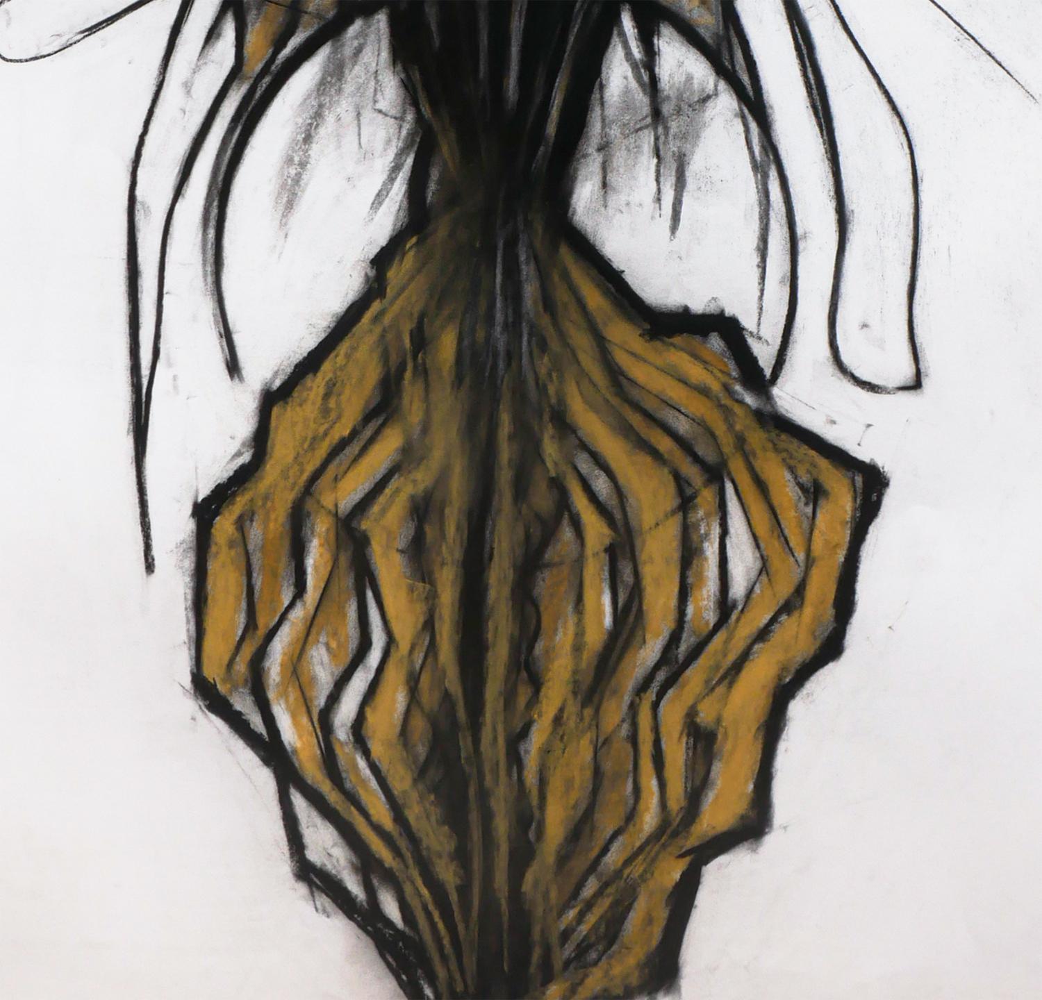 Modern Black and Yellow Abstract Organic Botanical Charcoal Drawing For Sale 4