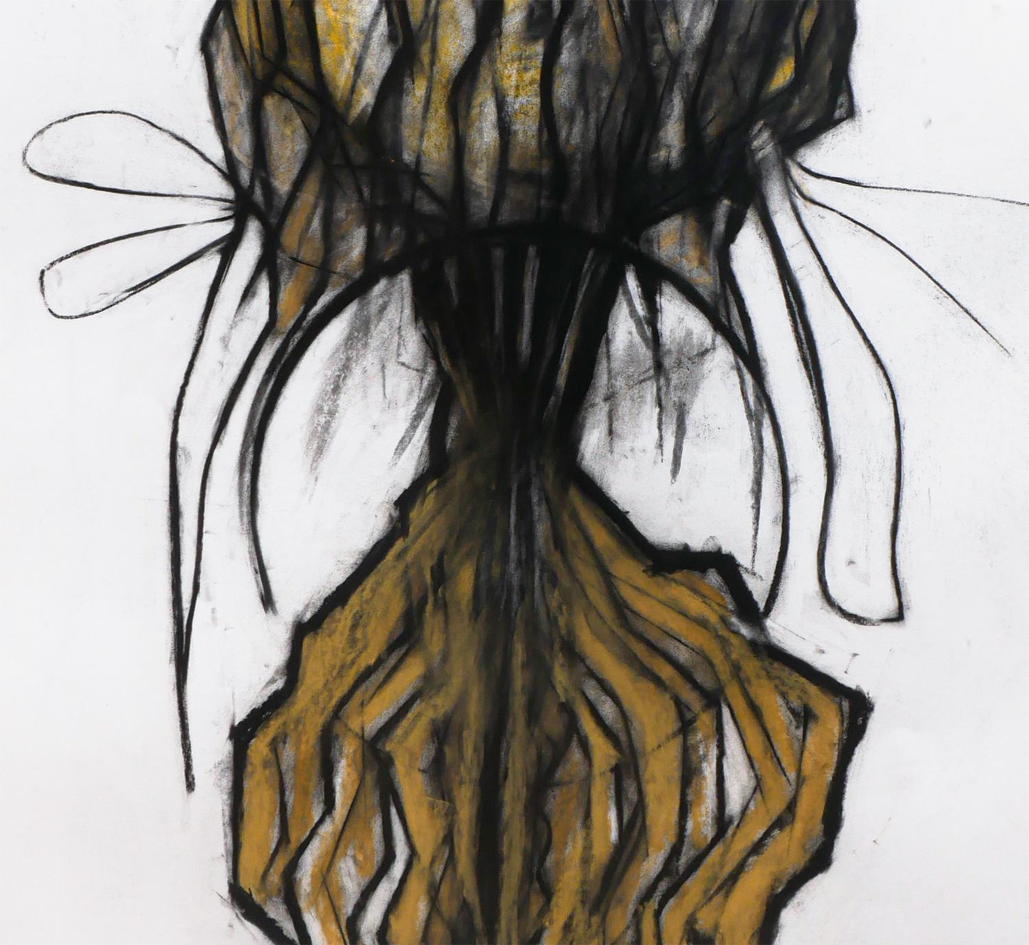 Modern Black and Yellow Abstract Organic Botanical Charcoal Drawing For Sale 5