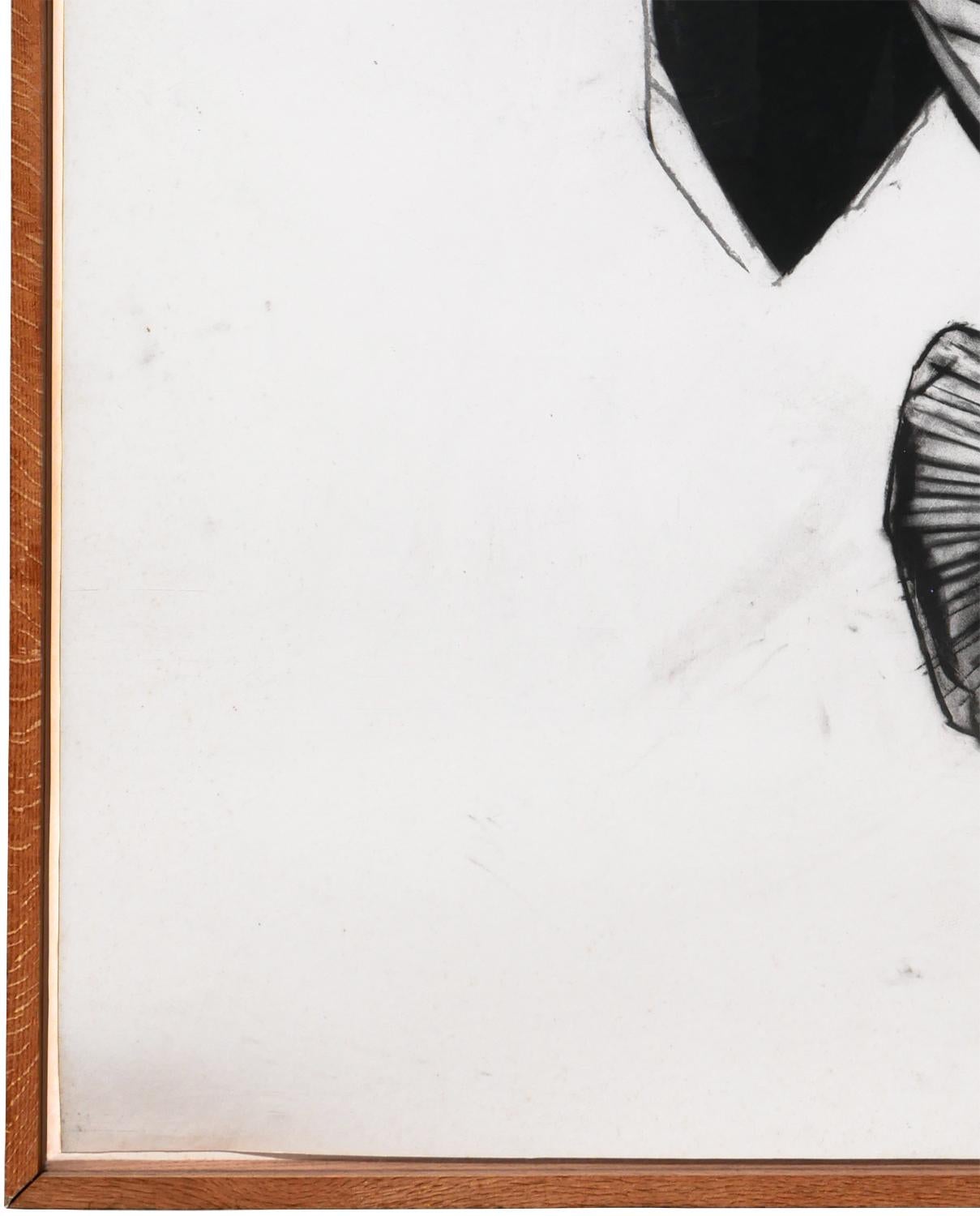 „Fernando's Sleeve“ Schwarze und weiße abstrakte organische Zeichnung in Holzkohle im Angebot 1