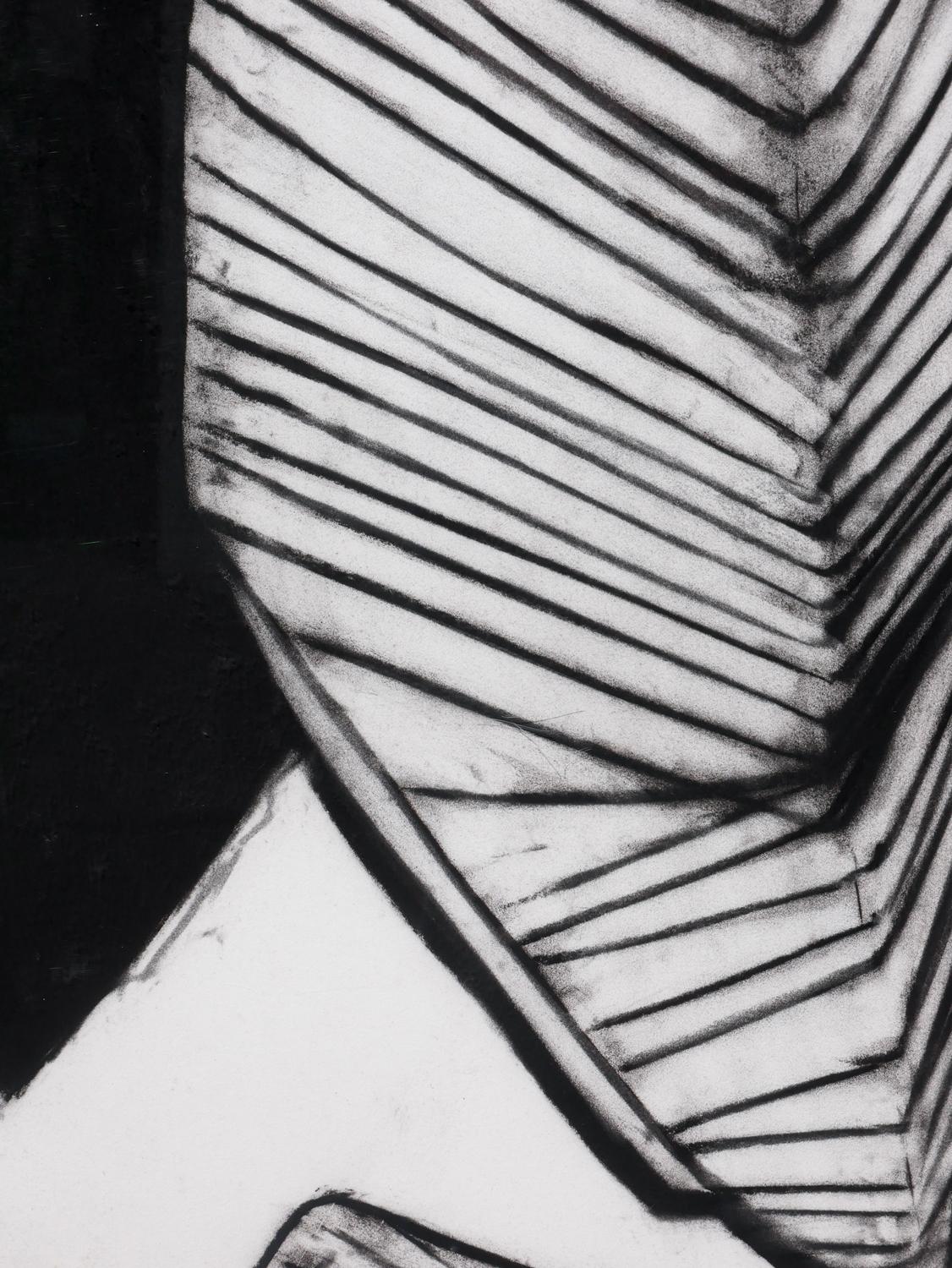 „Fernando's Sleeve“ Schwarze und weiße abstrakte organische Zeichnung in Holzkohle im Angebot 8