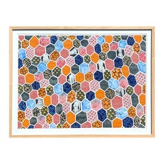 "The Quilt" Abstract Colorful Geometric Pattern with Nude Figures Watercolor