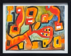 Moderne abstrakte Orange & Gelb getönten organischen geformt Aquarellmalerei