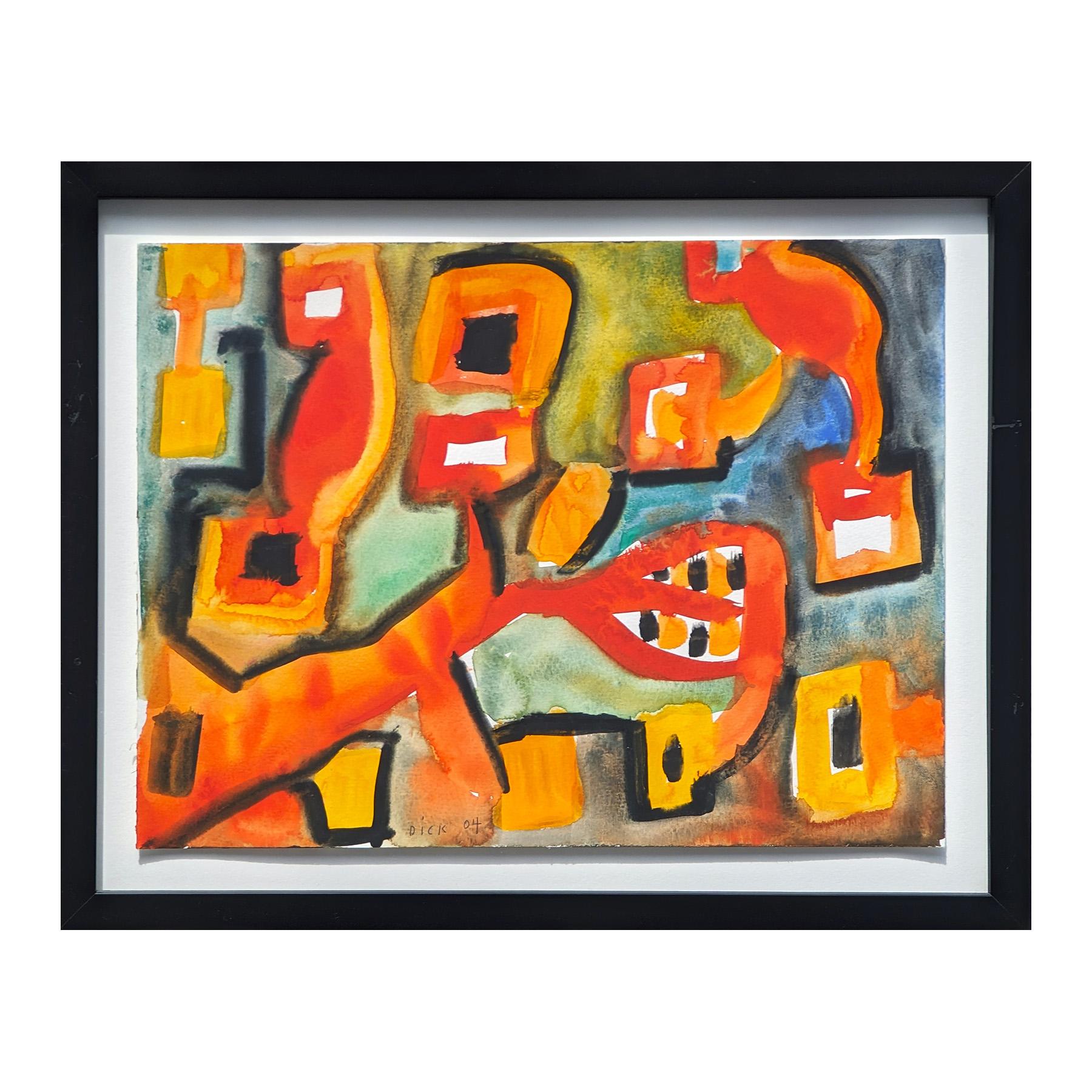 Modern Abstract Orange & Yellow Toned Organic Shaped Watercolor Painting - Art by Dick Wray
