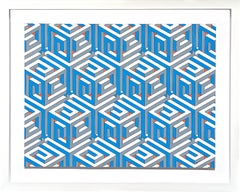 "Überlappende Spiralwürfel" Modern Grün & Aqua Handgezeichnet Mosaik Abstrakt