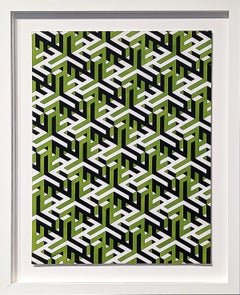 Contemporary Green, Black, and White Hand Drawn Tessellated Abstract