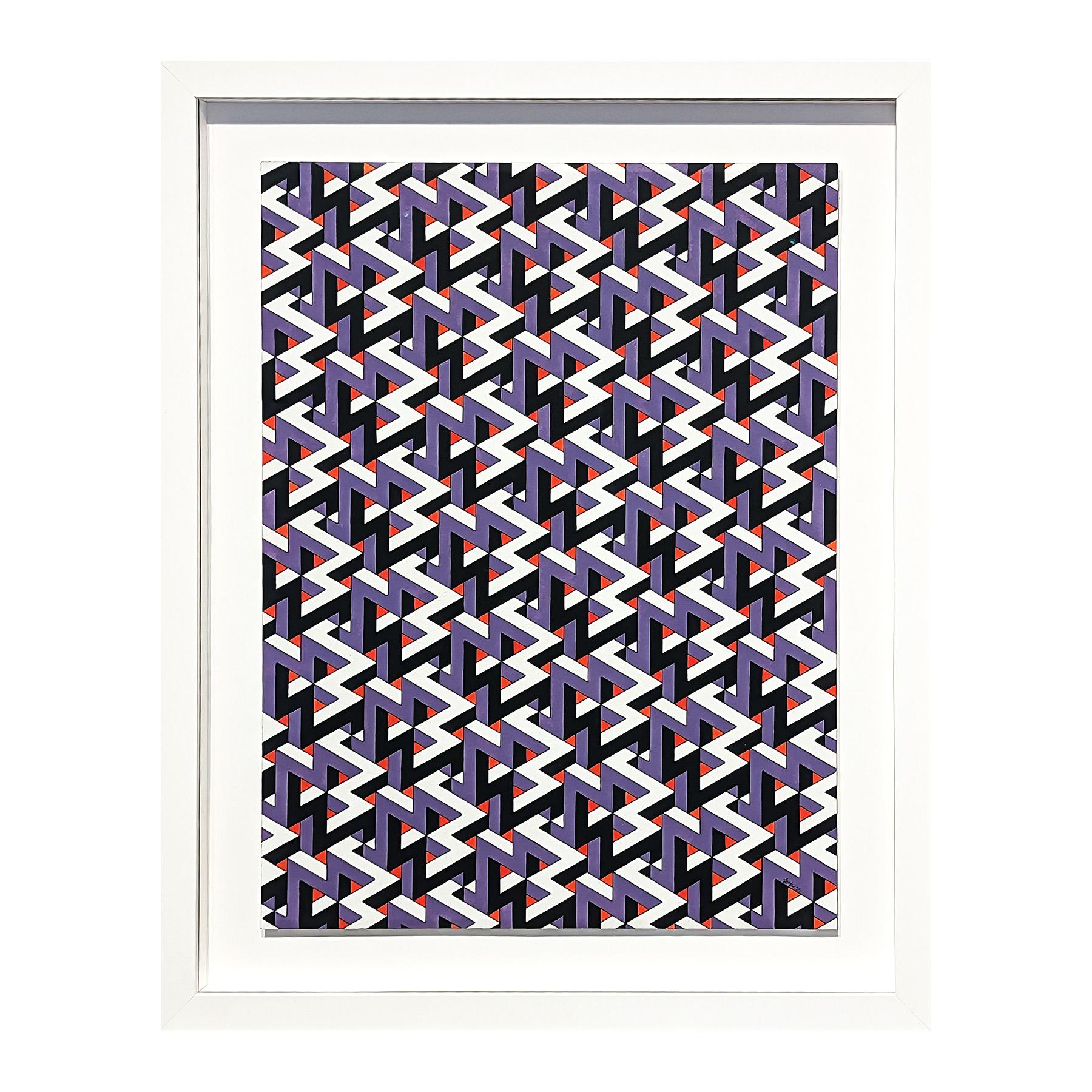 Contemporary Red, Purple, Black, and White Hand Drawn Tessellated Abstract – Art von Austin Magruder