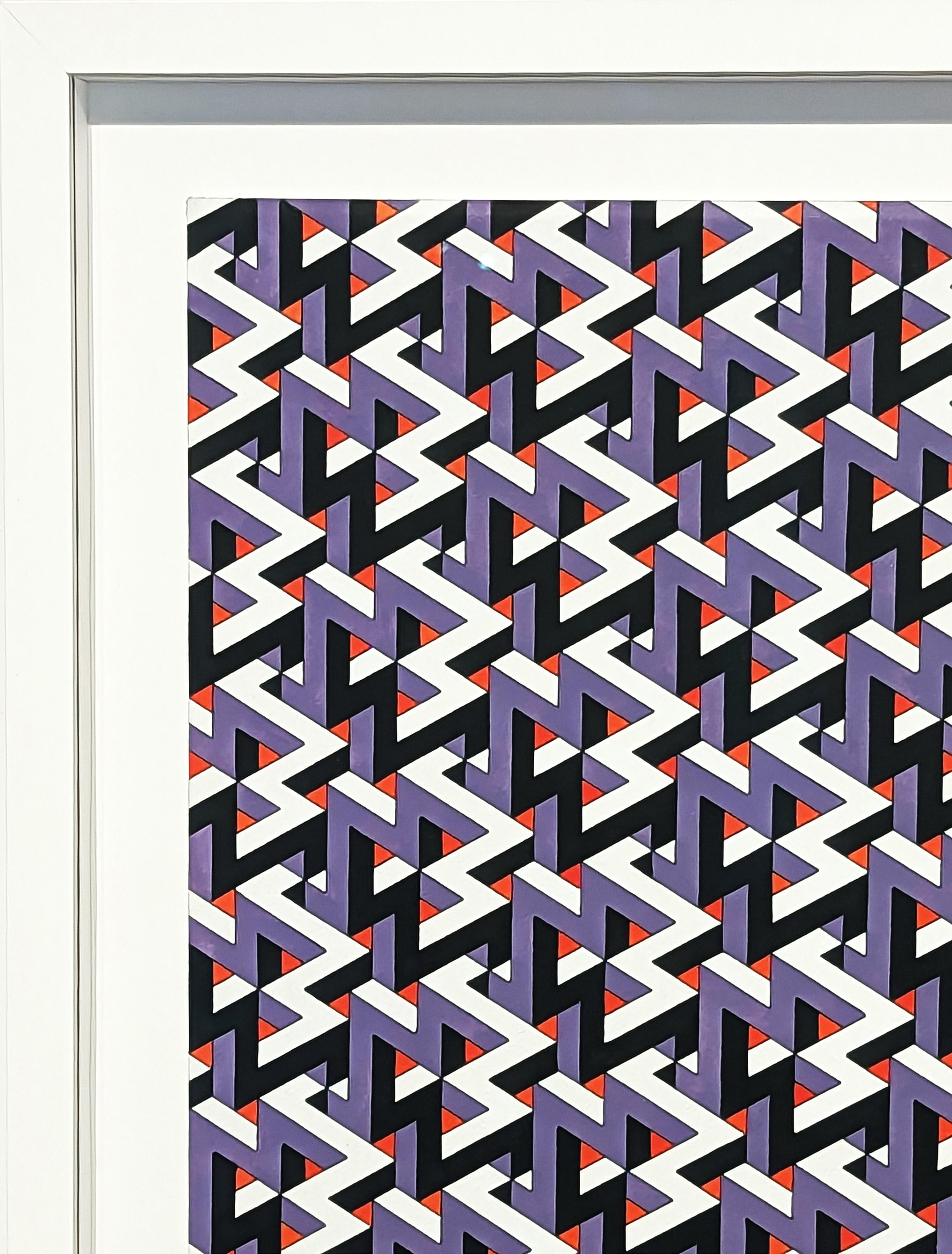 Contemporary Red, Purple, Black, and White Hand Drawn Tessellated Abstract (Zeitgenössisch), Art, von Austin Magruder