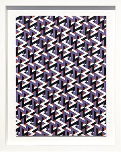 Contemporary Red, Purple, Black, and White Hand Drawn Tessellated Abstract