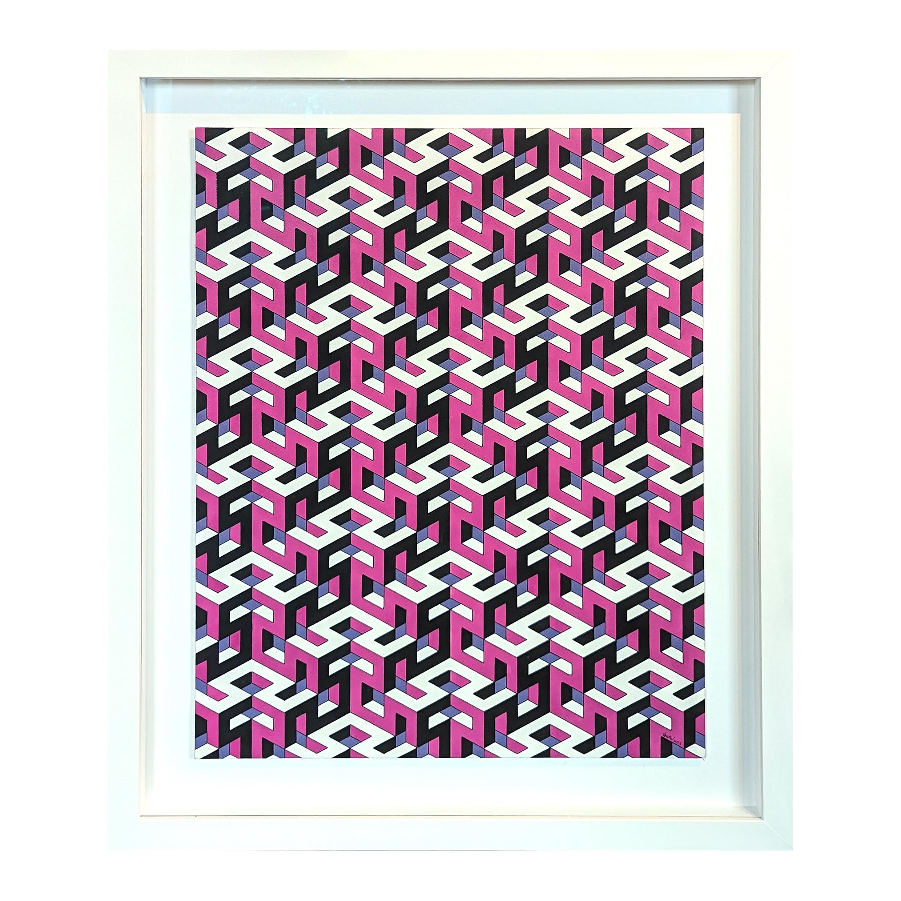 Contemporary Pink, Purple, & Black Hand Drawn Tessellated Abstract (14 of 2023) - Painting by Austin Magruder