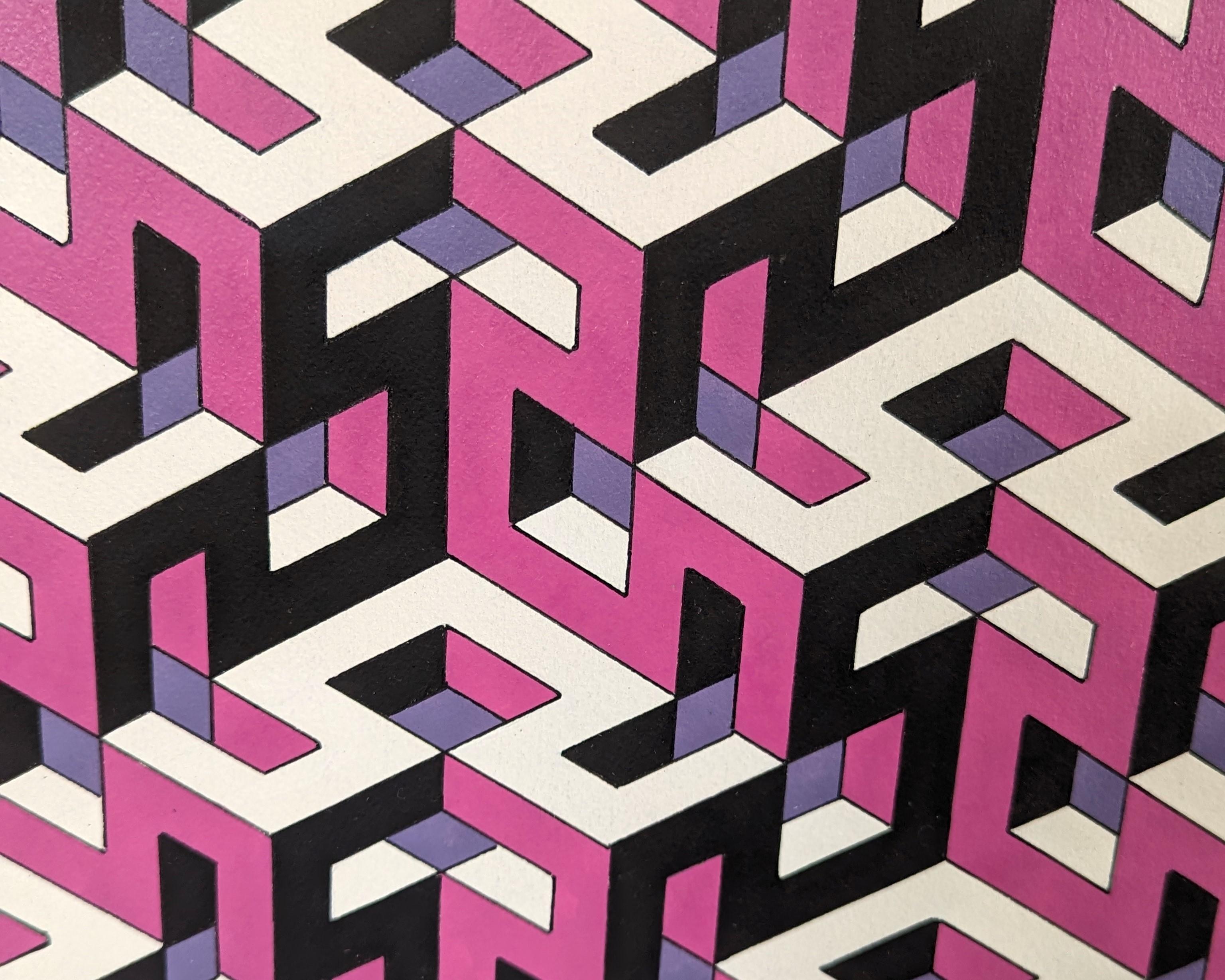 Contemporary Pink, Purple, & Black Hand Drawn Tessellated Abstract (14 of 2023) For Sale 3