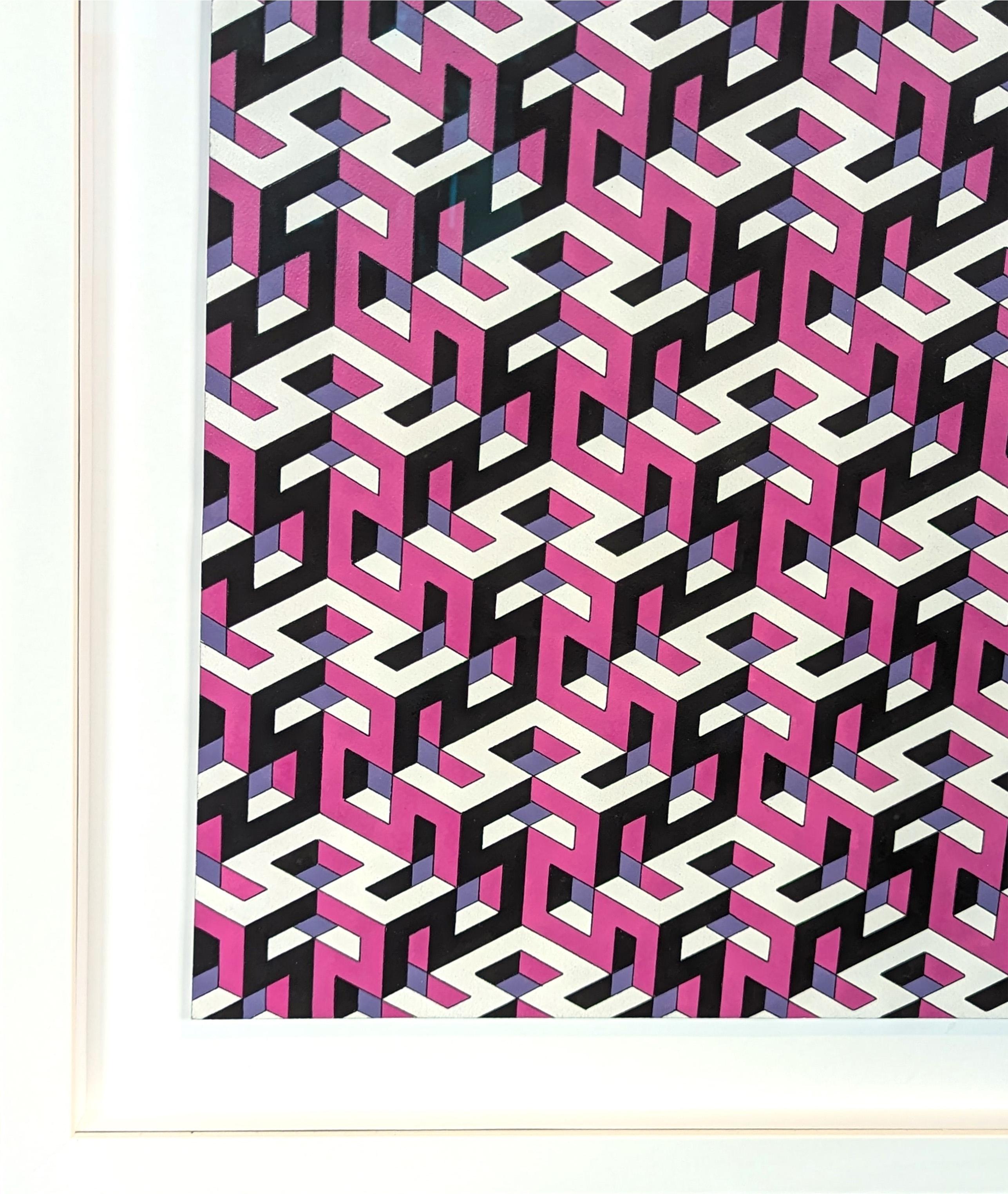 Contemporary Pink, Purple, & Black Hand Drawn Tessellated Abstract (14 of 2023) For Sale 2