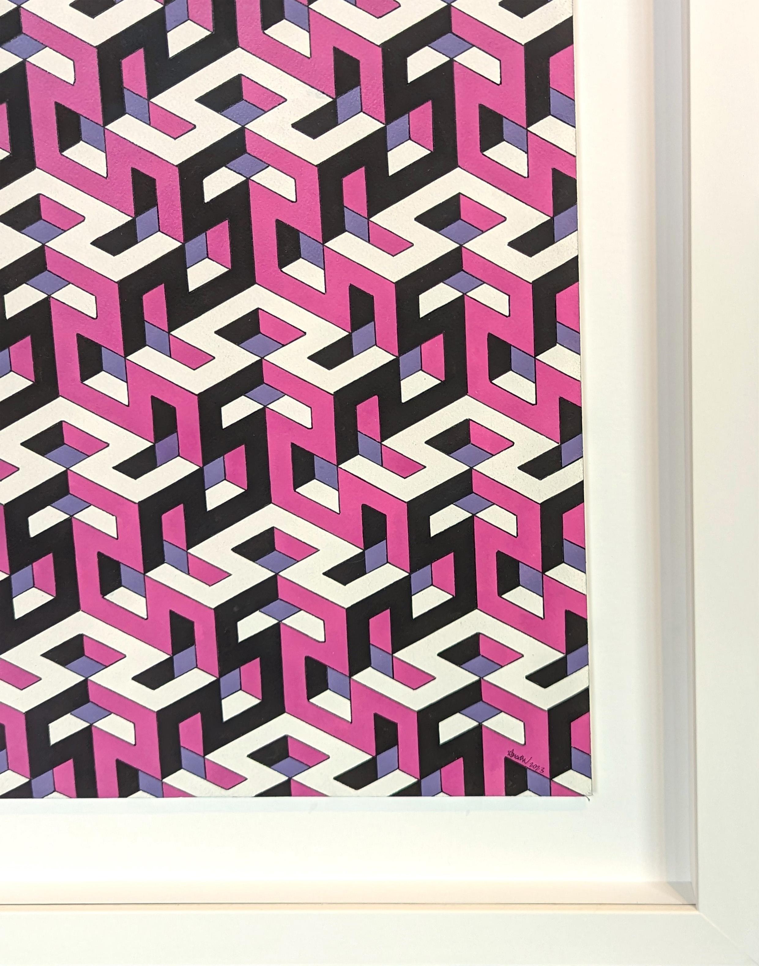 Contemporary Pink, Purple, & Black Hand Drawn Tessellated Abstract (14 of 2023) For Sale 1