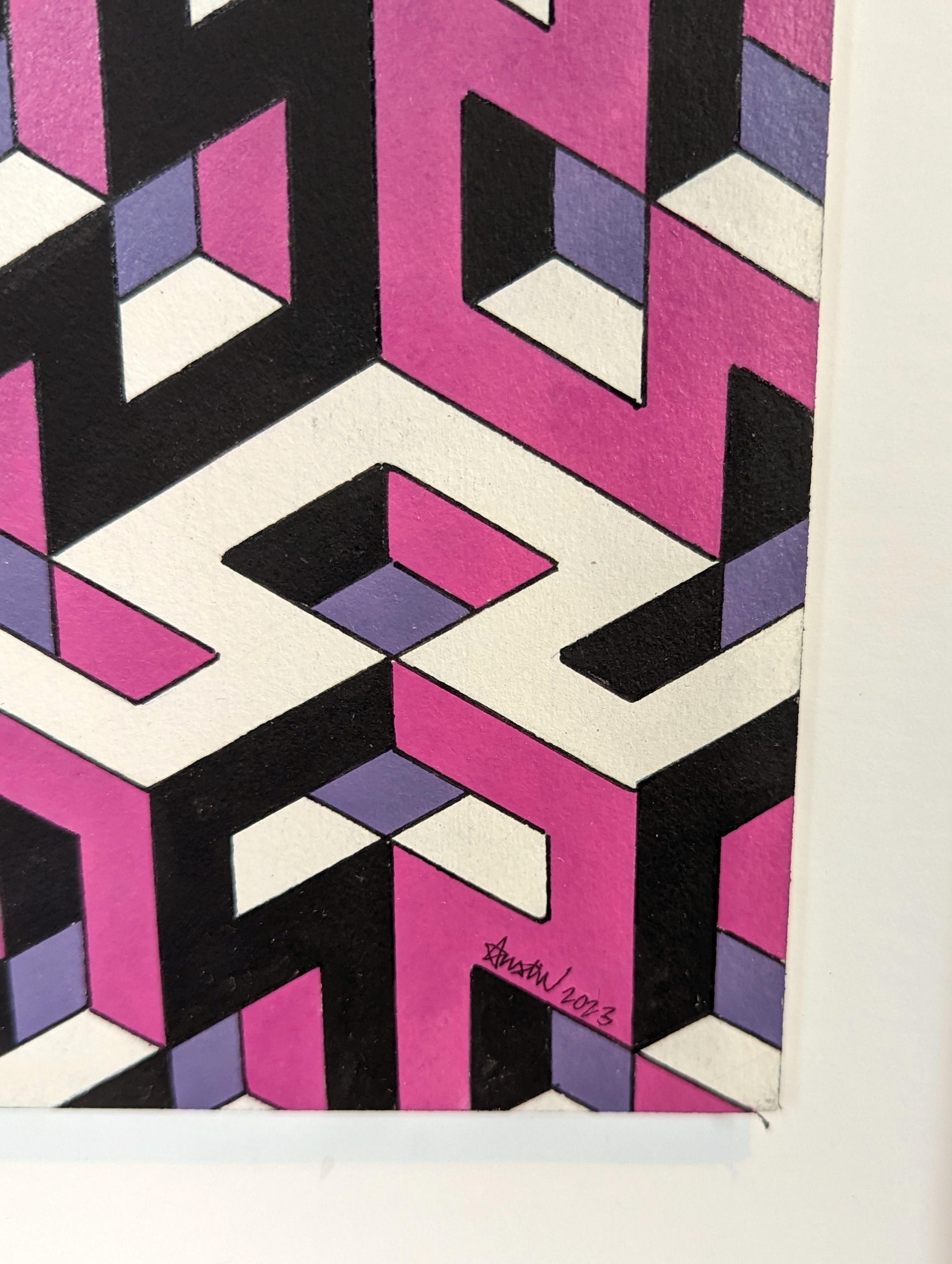 Contemporary Pink, Purple, & Black Hand Drawn Tessellated Abstract (14 of 2023) For Sale 5