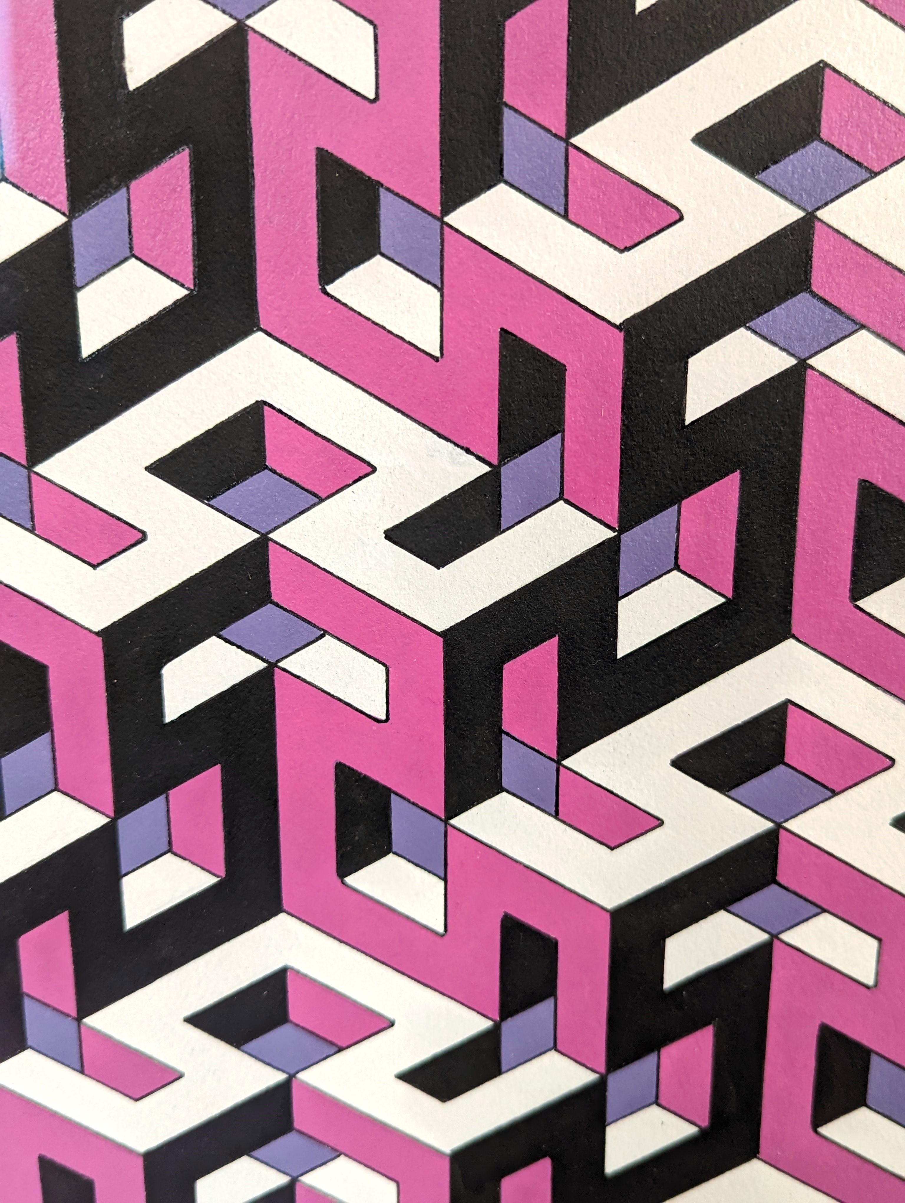 Contemporary Pink, Purple, & Black Hand Drawn Tessellated Abstract (14 of 2023) For Sale 4