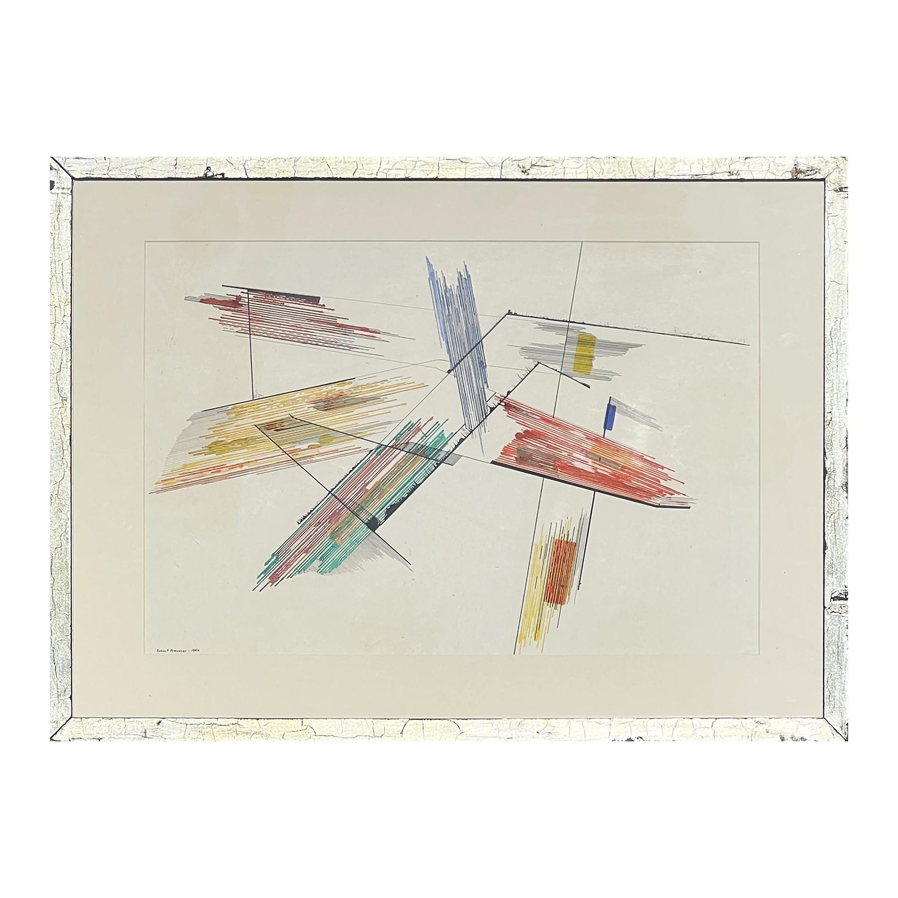 Drawing géométrique abstrait coloré rouge, bleu, jaune et vert du début de l'ère moderne - Painting de Robert Preusser