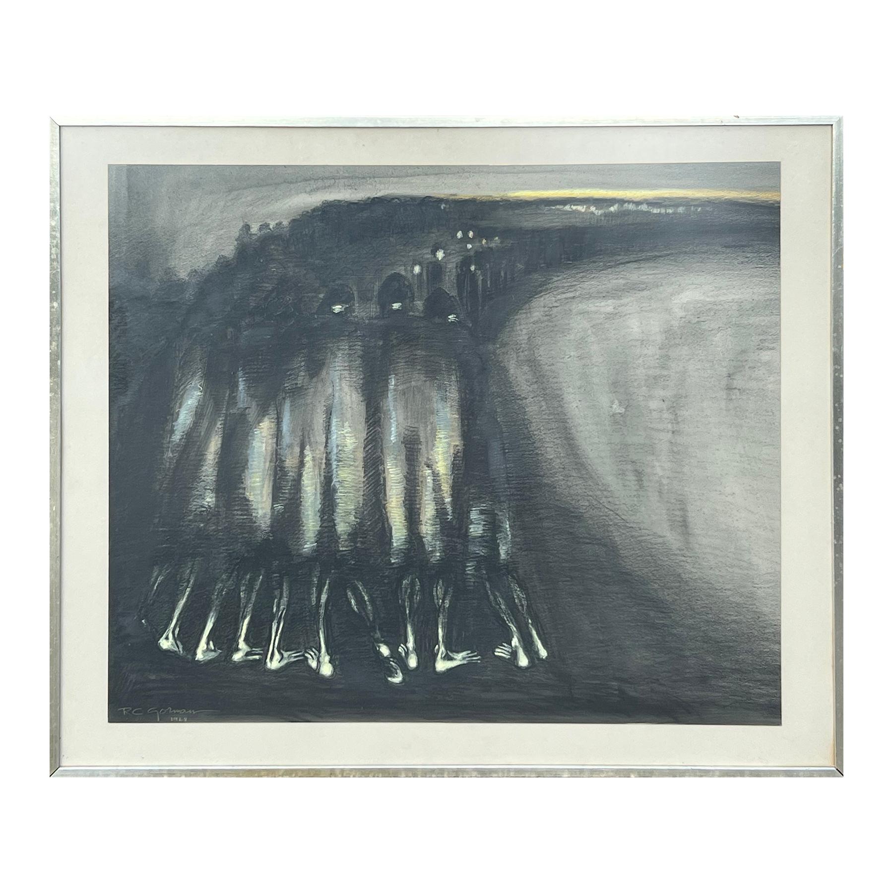 Abstrakte moderne Figurenzeichnung des Navajo-Volkes „March to Bosque Redondo“ Abstrakte Moderne – Art von R.C. Gorman