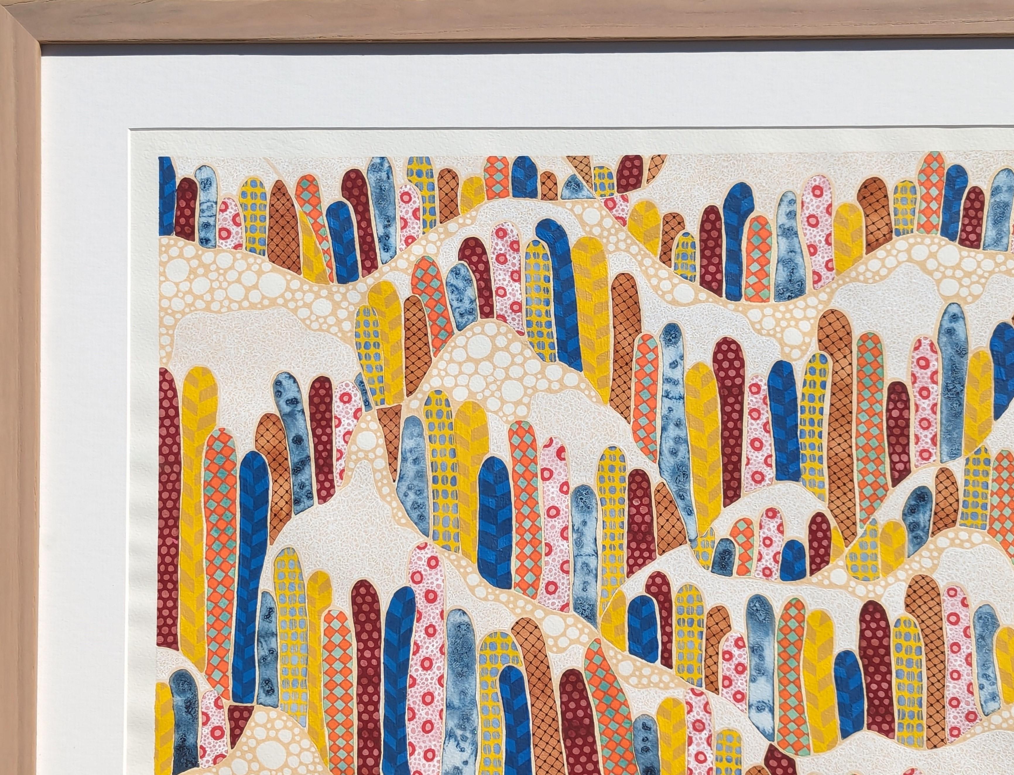 Abstraktes, farbenfrohes, organisch gemustertes Landschafts-Aquarellgemälde „The Hills“ (Zeitgenössisch), Art, von Tina Ruyi