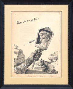 "There are Two of You" Frühmoderne Original Foley's Ad Layout von Frau und Spiegel