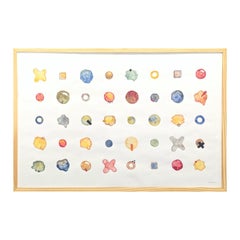 "Little Blobs" Contemporary Colorful Watercolor Geometric Dot Grid Painting