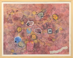 Contemporary Colorful Maroon Toned Watercolor Abstract Noodle Painting