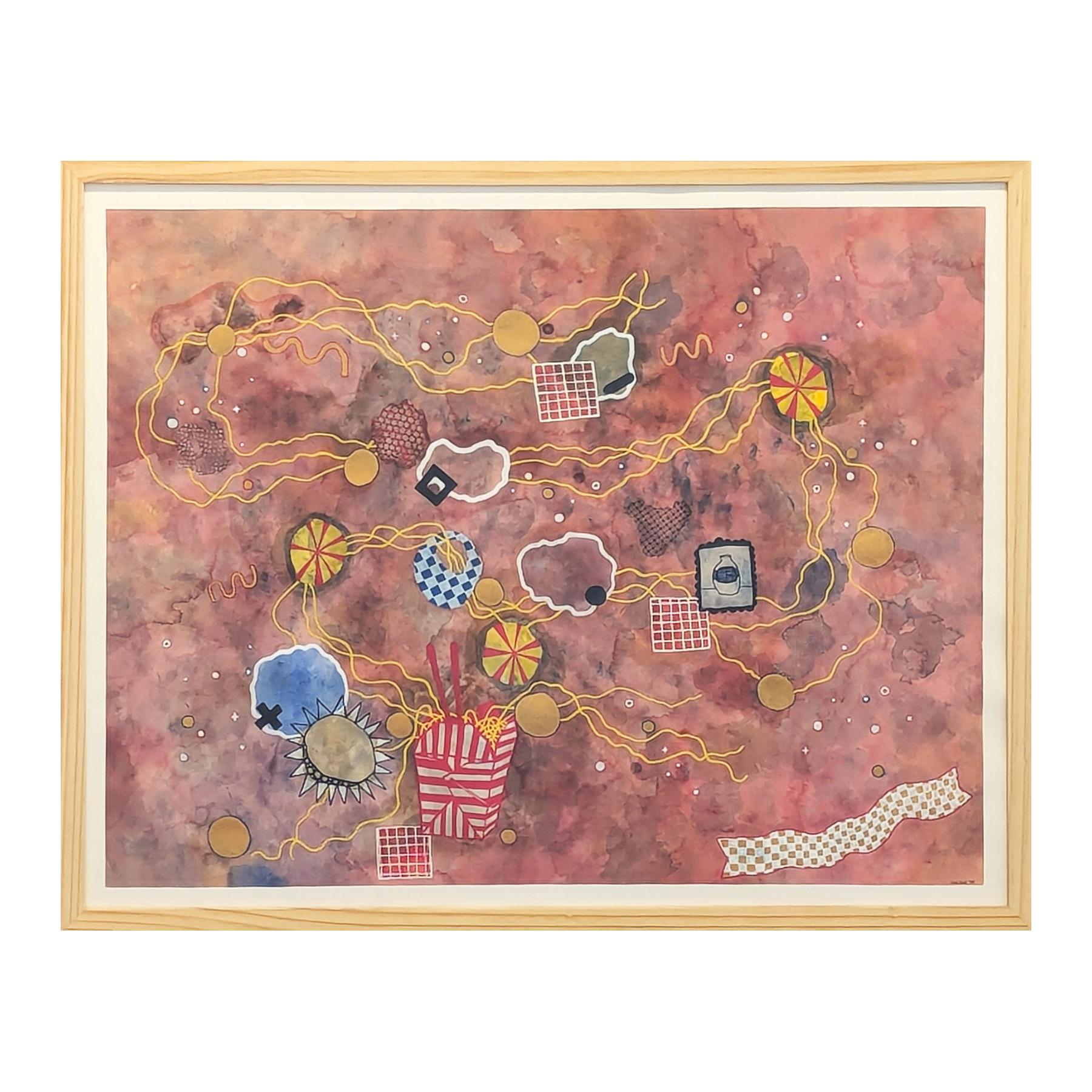 Zeitgenössische farbenfrohe kastanienbraune getönte Aquarell abstrakte Nudel Malerei – Art von Tina Ruyi