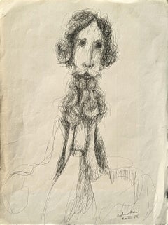 Early Modern Black and White Figurative Pen Drawing Study of a Bearded Gentleman