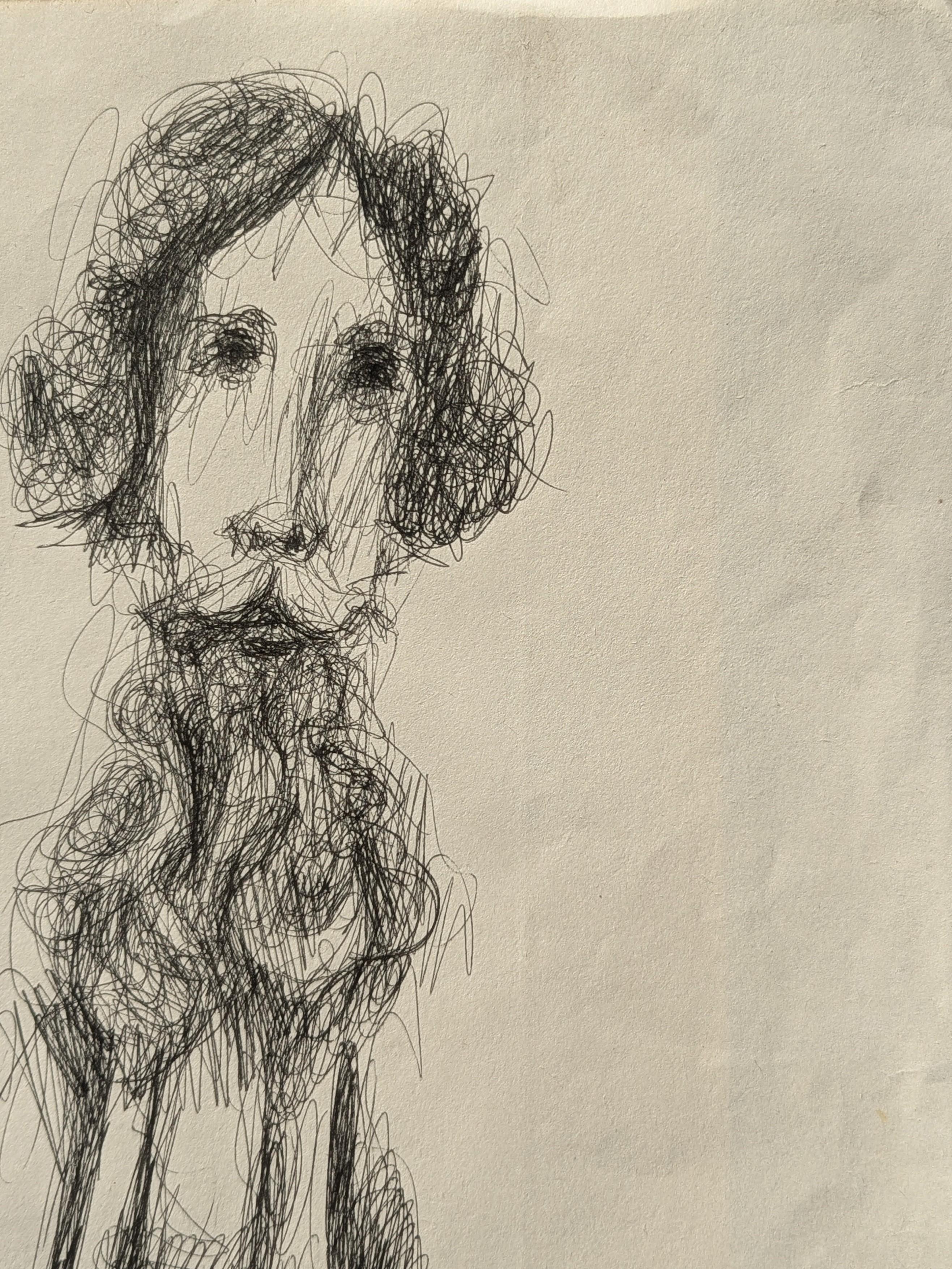 Early modern black and white sketch by iconic Houston based artist David Adickes. Pulled from a collection of previously undiscovered sketchbooks, this work serves as a peak behind the curtain of his prolific career. The work features a central