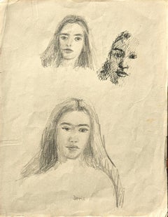 Doppelseitige frühe moderne schwarz-weiße figurative Stiftzeichnungsstudie von Doris